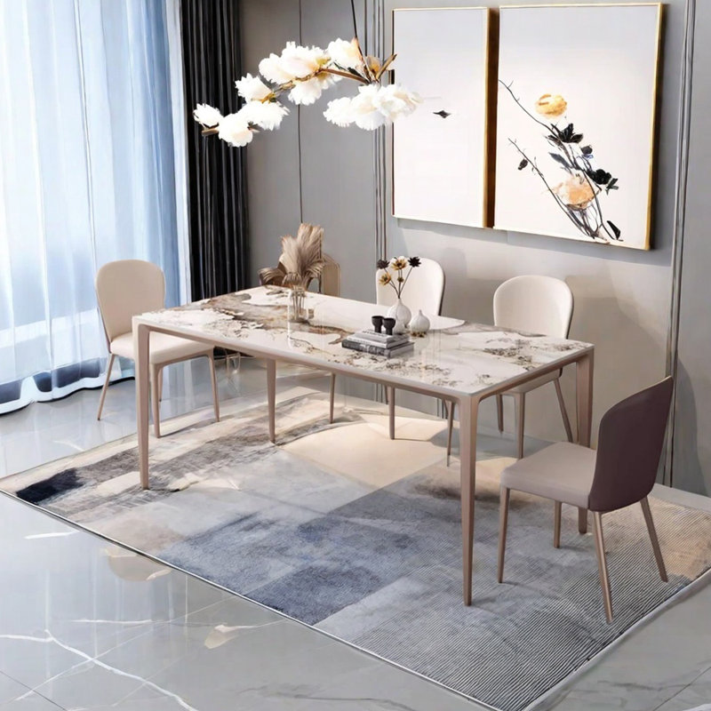 Modern simple rock plate dining table sets, 29.52"H x 55.11"L x 31.49"W
