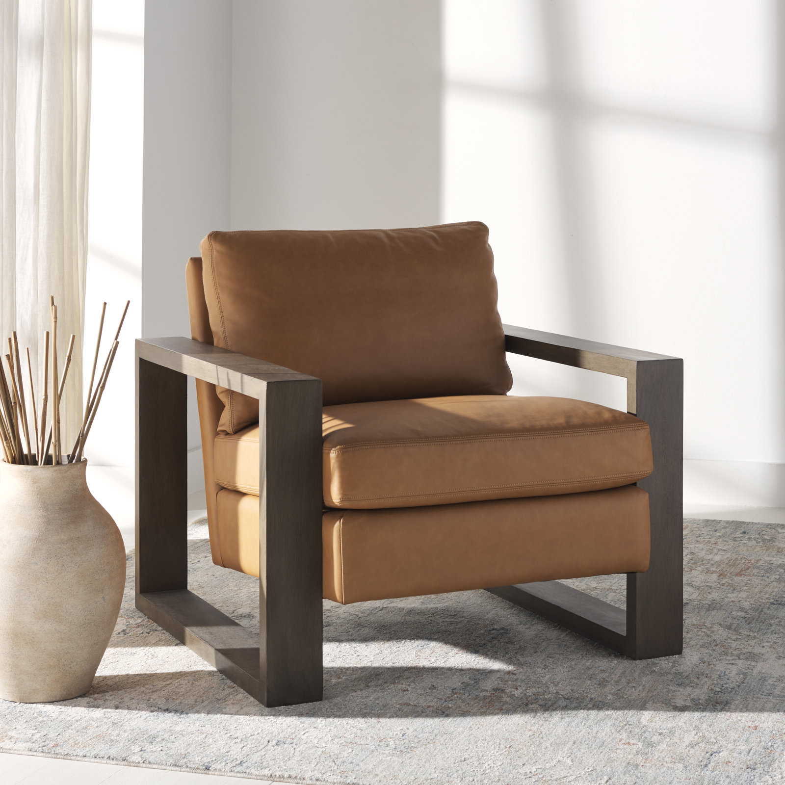 Elinor Linen Armchair, Light Brown