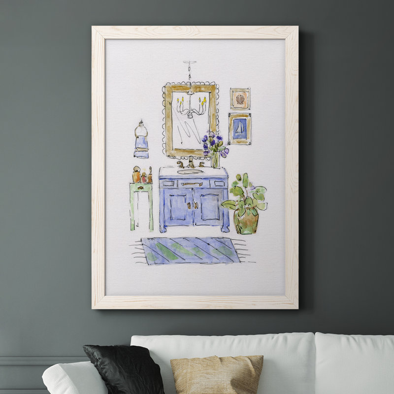 «Sketchy Bath II», peinture sur toile encadrée, H 44 po x l 31 po x P 1 po, Cadre blanc