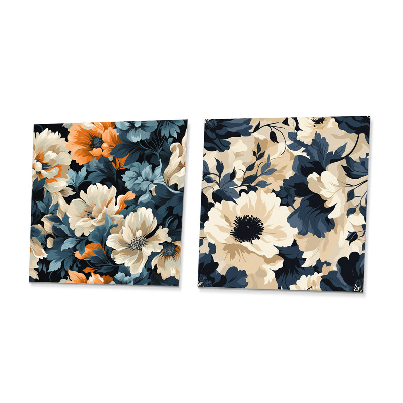 Melyna - Ensemble de 2 carrés décoratifs floraux en métal, H 16 po x l 32 po