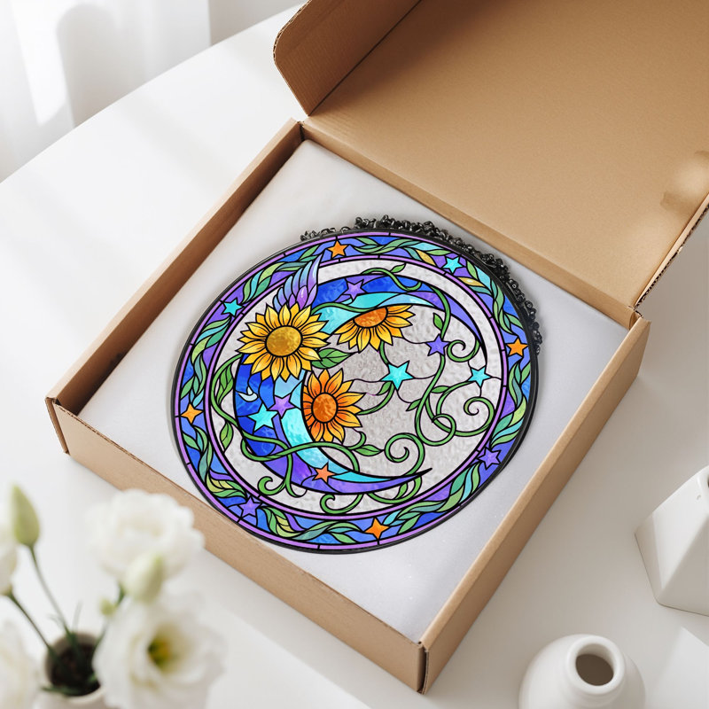 Panneau de vitrail Sunflower Moon ， 12 po, 12"H