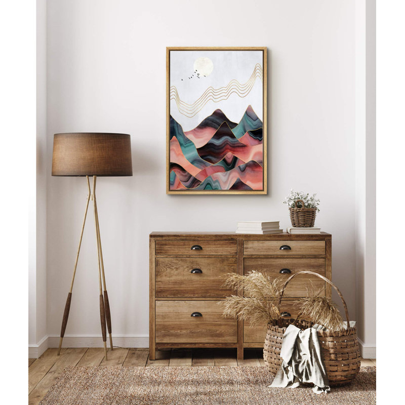 "Teal and Pink Marble Effect Mountain Range", reproduction sur toile encadrée, H 36 po x l 24 po x P 1,5 po, Naturel