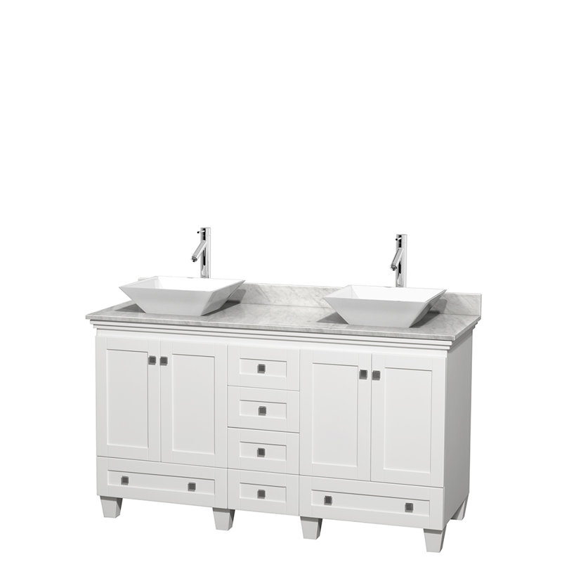 Ensemble de meuble-lavabo double 60 po Acclaim, Espresso, Marbre de Carrare blanc