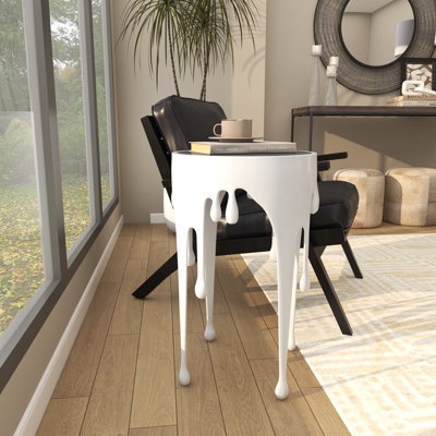 Table d'appoint en aluminium et métal avec plateau en verre