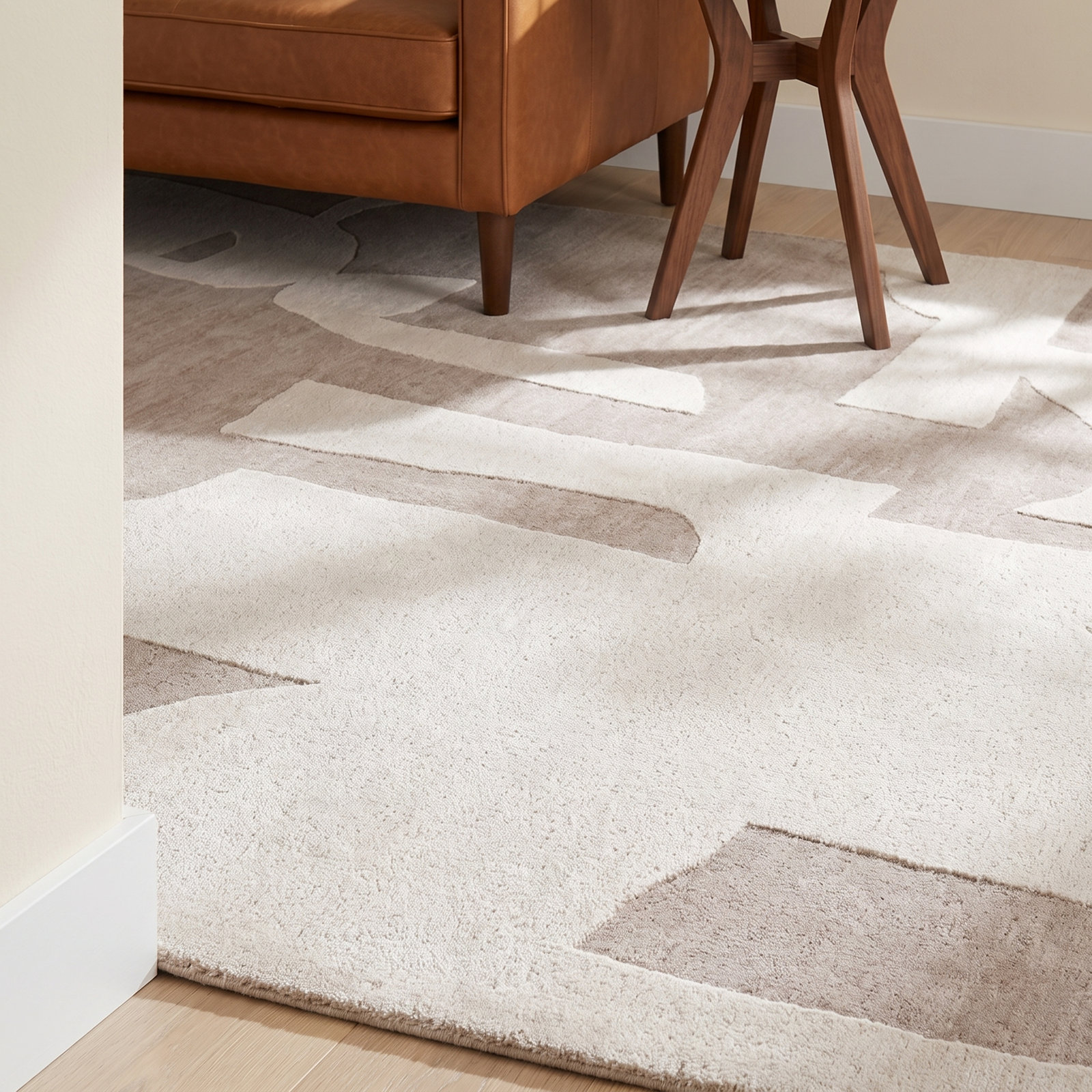 Taupe Cream Hand-Woven Abstract Rug, Rectangle 5' x 8'