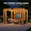 Pergola Sunjoy en bois de cèdre de 3,2 m x 3 m avec paroi d'intimité à lattes et jardinières suspendues réglables