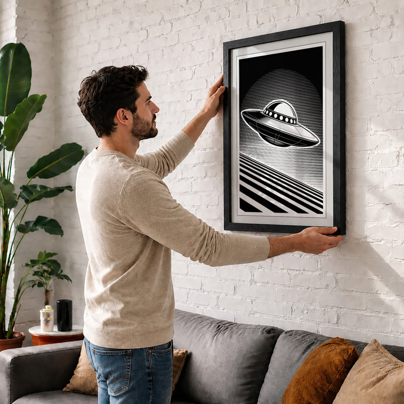 Saucer Retro - Framed Print, A1 - 84.1 x 59.4 cm, White