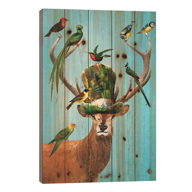 Cerf avec oiseaux, L 18 po x H 26 po