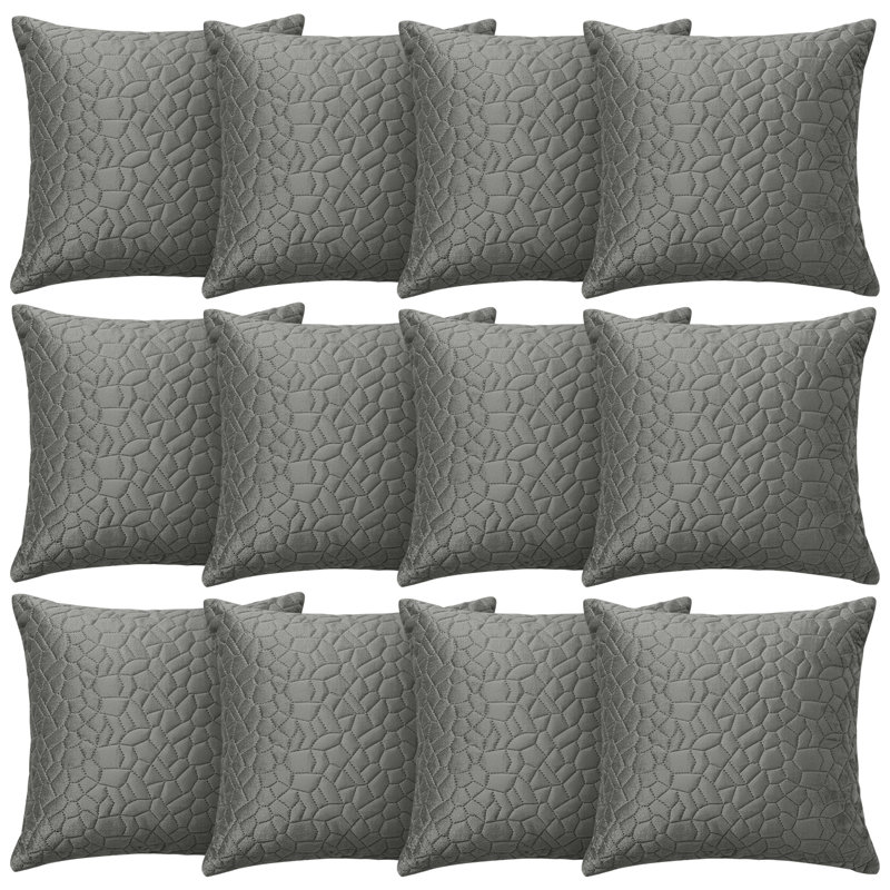 Aspire Homeware Geometric Square Velvet Cushion Covers, Pack of 12, Grey