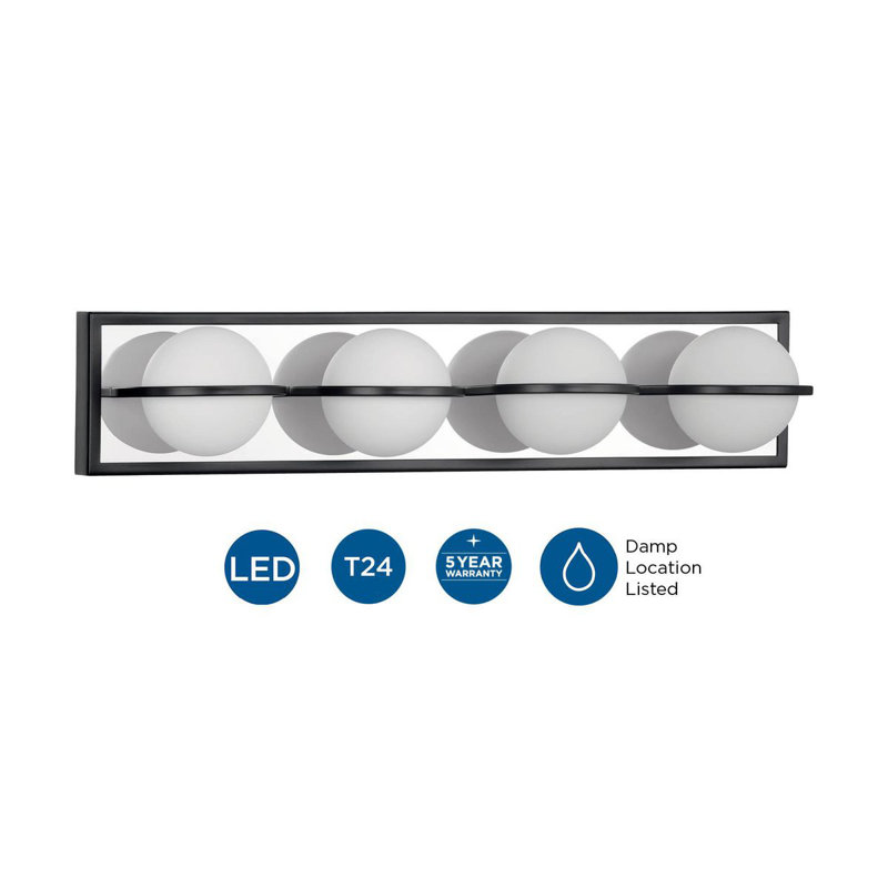 Pearl Matte Black 4-Light LED Bath Vanity with Opal Glass