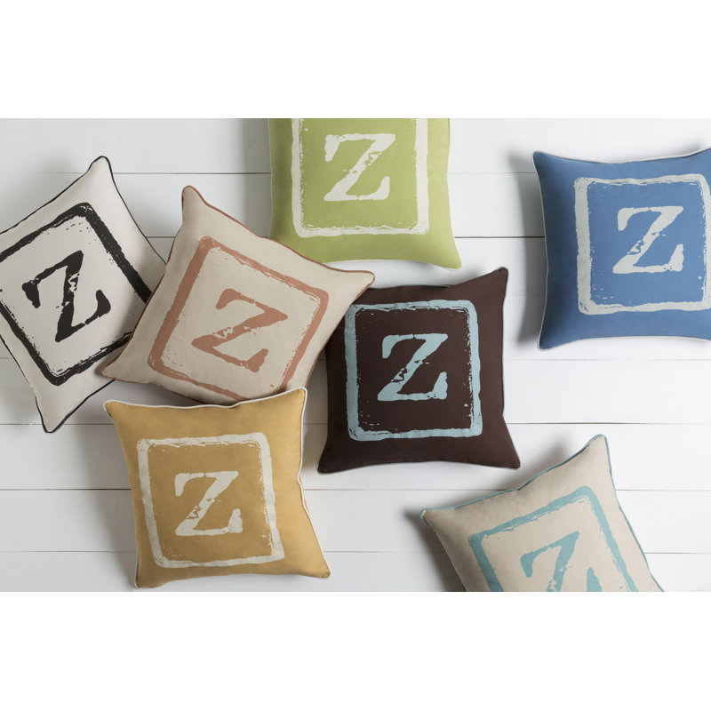 Coussin décoratif en coton, Ivoire / Doré, Z, 22 po x 22 po