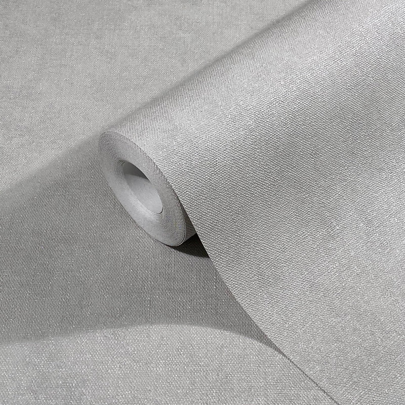 Flora Collection Shimmery Plain Wallpaper Roll, Gray