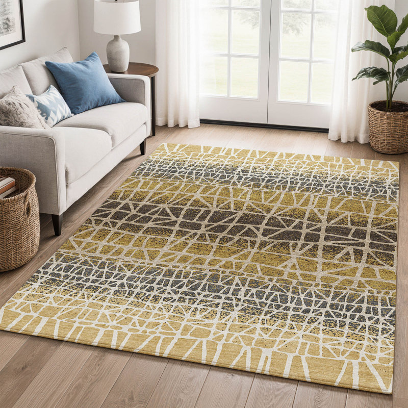 Tapis abstrait lavable à la machine de qualité supérieure Mayfield AMF2404, Doré, 3 pi x 5 pi
