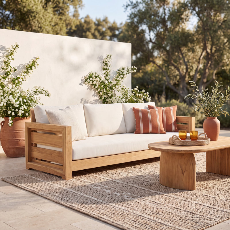 Baela 83.5" Wide Teak Patio Sofa with Cushions