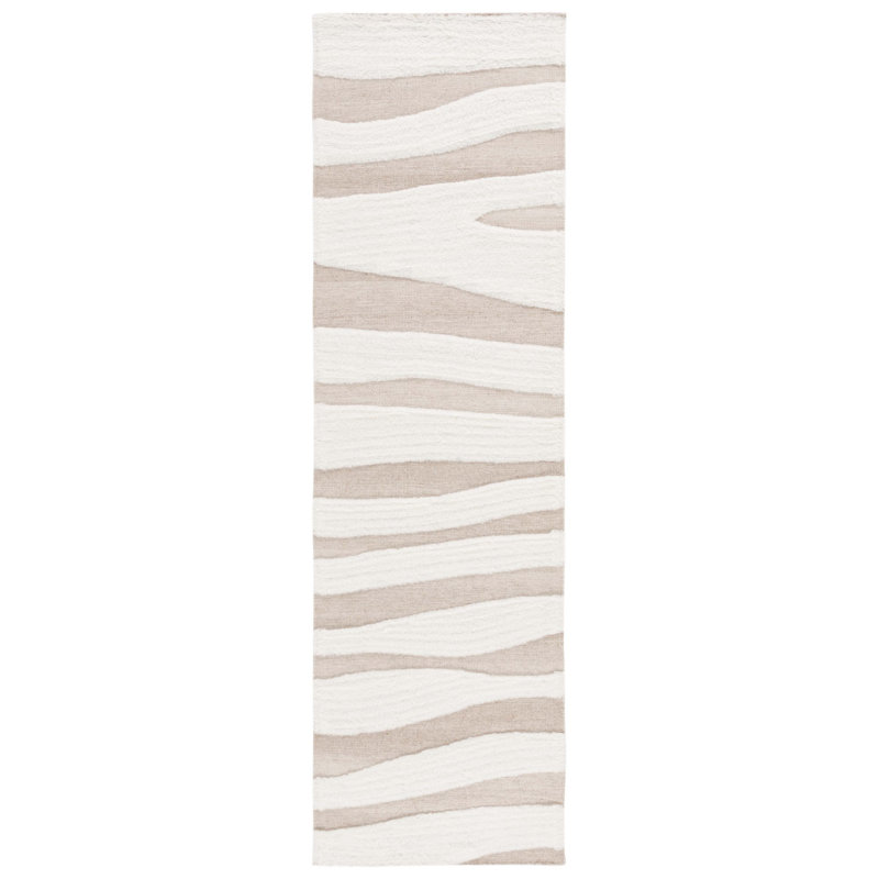 Tapis ivoire / beige en laine et coton tissé à plat à la main Brogun, Tapis de couloir 2 pi 3 po x 8 pi