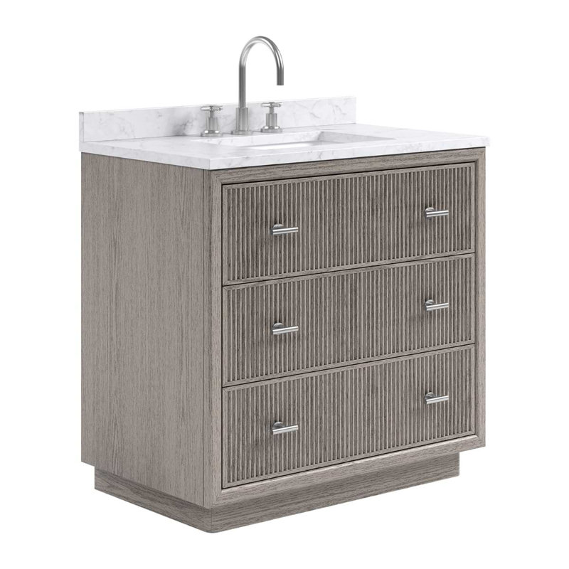 Rhett Vanity, Steel Oak, 36" W, Carrara Marble