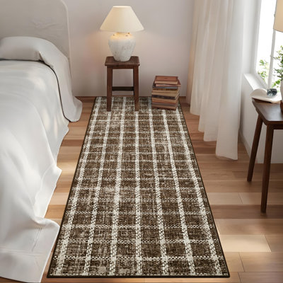Machine Washable Rug Modern Plaid Rug Soft Area Rug Non Slip Soft Thin Rug Low Pile Foldable Rug for Living Room, Bedroom, Dining Room