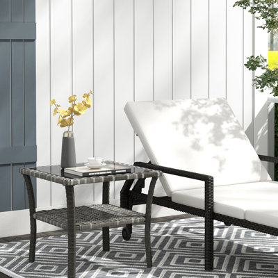 Table basse grise avec rangement extérieur, plateau en verre trempé, table d'appoint carrée avec rangement en aluminium, PE