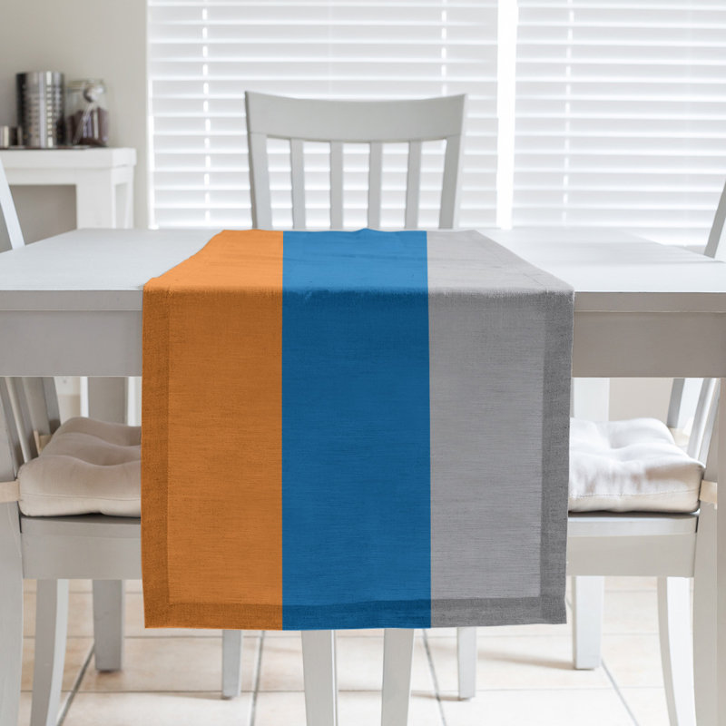 Chemin de table basket New York, L 72 po x l 16 po, Orange / Bleu / Argent, Polyester sergé