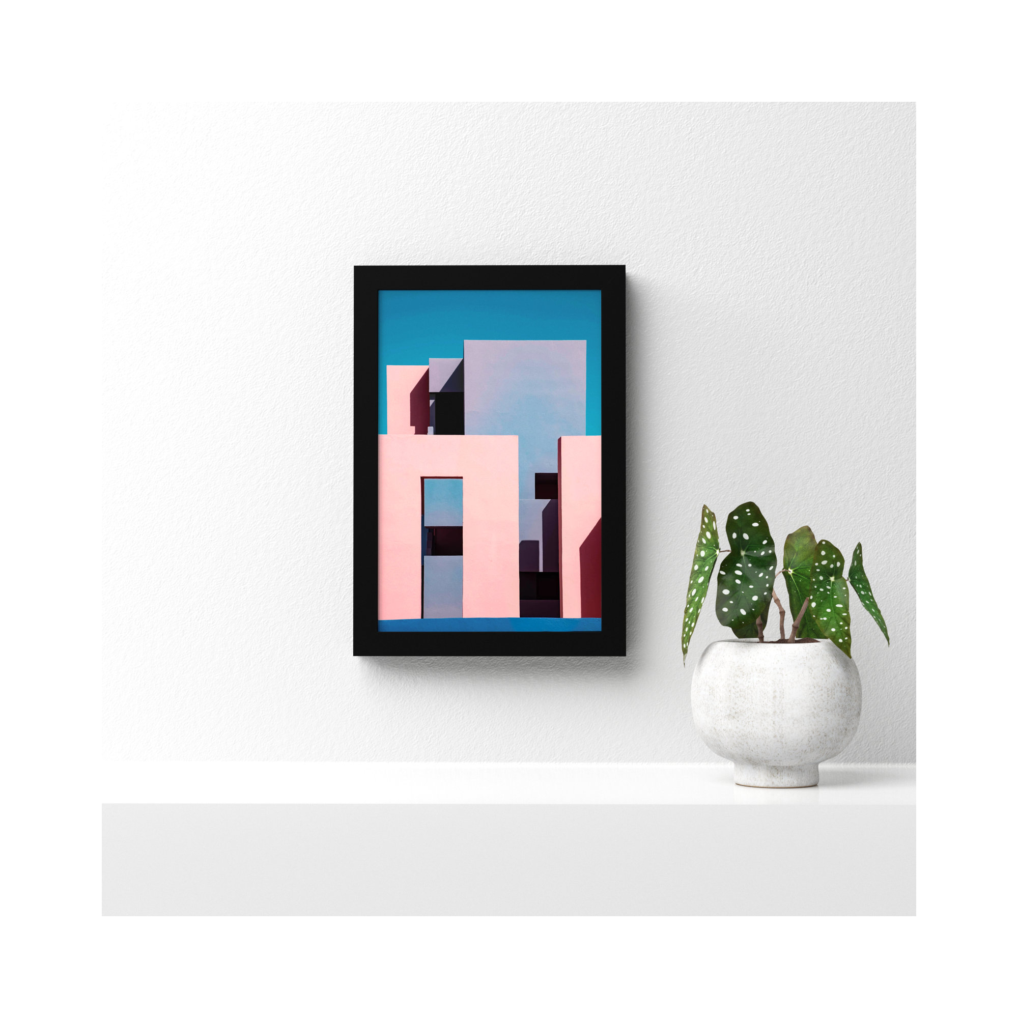 Muralla Roja Buildings 1 by Linda Wride Wood Framed Wall Art Print, Black, 17" H x 12" W x 1" D