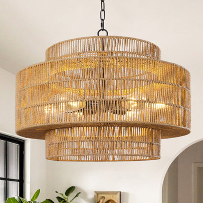 6-Light Dimmable Hand-Woven Drum Chandelier