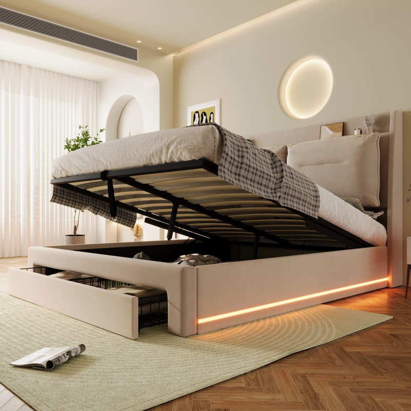Aldea Upholstered Ottoman Storage Bed, Kingsize (5'), Beige