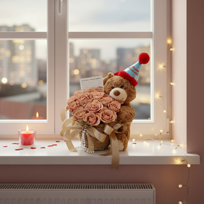 Ours en peluche avec une fleur, cadeau mignon pour l'anniversaire, la Saint-Valentin, cadeaux de fille en peluche, 15 pouces