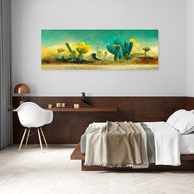 Paysage désertique abstrait coloré, cactus vibrant, paysage, nature, art mural
