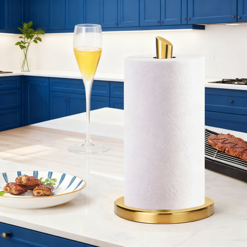 Porte-serviettes en papier autoportant pour comptoirs de cuisine et de salle de bain, support de distributeur en acier inoxydable avec base anti-rayures pour rouleaux standard
