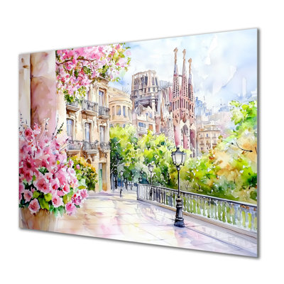 «Barcelona City In Summer I - Cityscapes», impression murale en métal