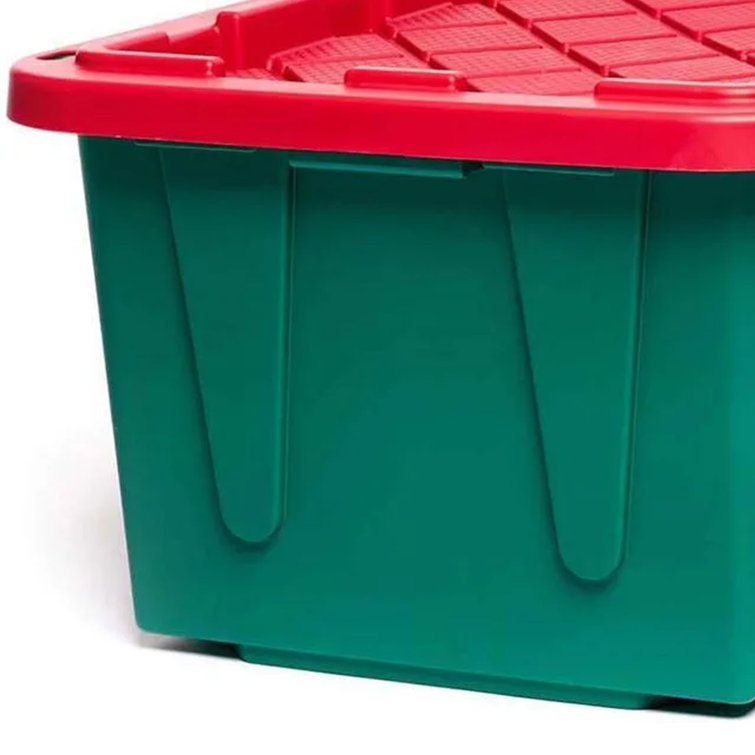 HOMZ 18 Gallon Heavy Duty Plastic Storage Container, Green/Red (4