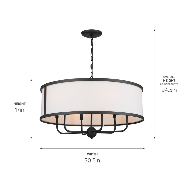 6 - Light Dimmable Drum Chandelier, Textured Black