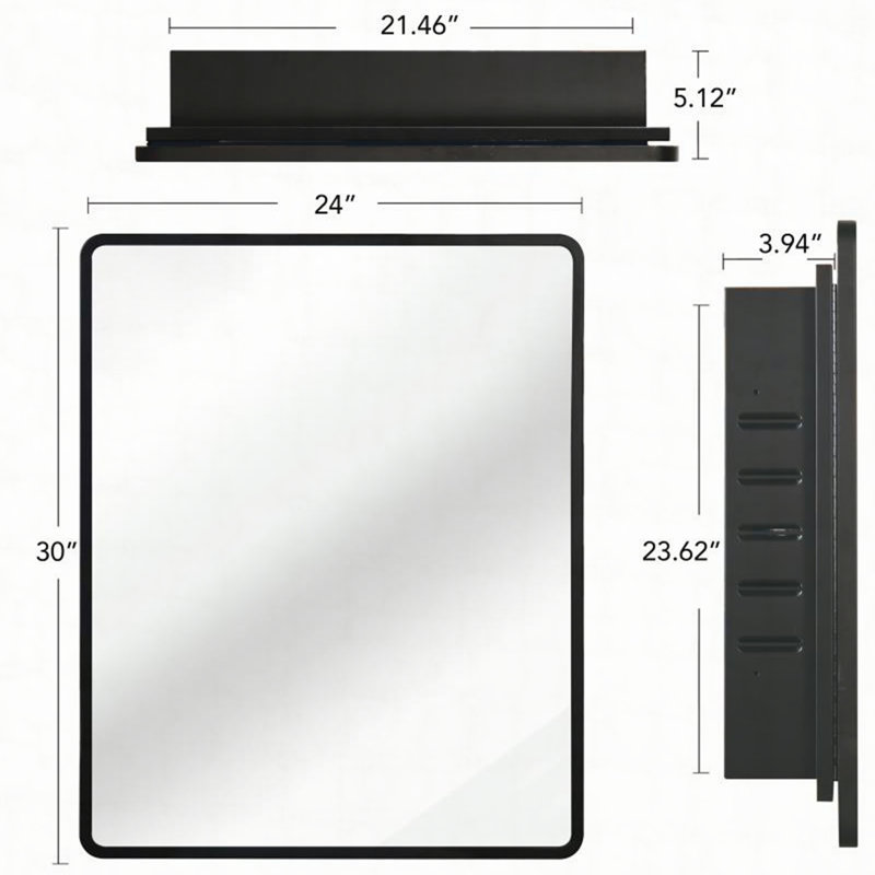 Armoire à miroir murale noire, 24"