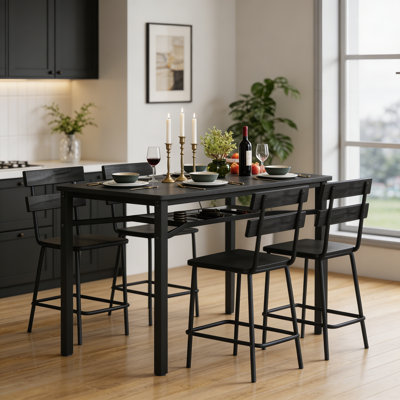 Ensemble de table de salle à manger pour 4 personnes Farmhouse, table de cuisine rectangulaire avec 4 chaises, ensemble de salle à manger en bois avec support de rangement pour la salle à manger, la cuisine et les petits espaces