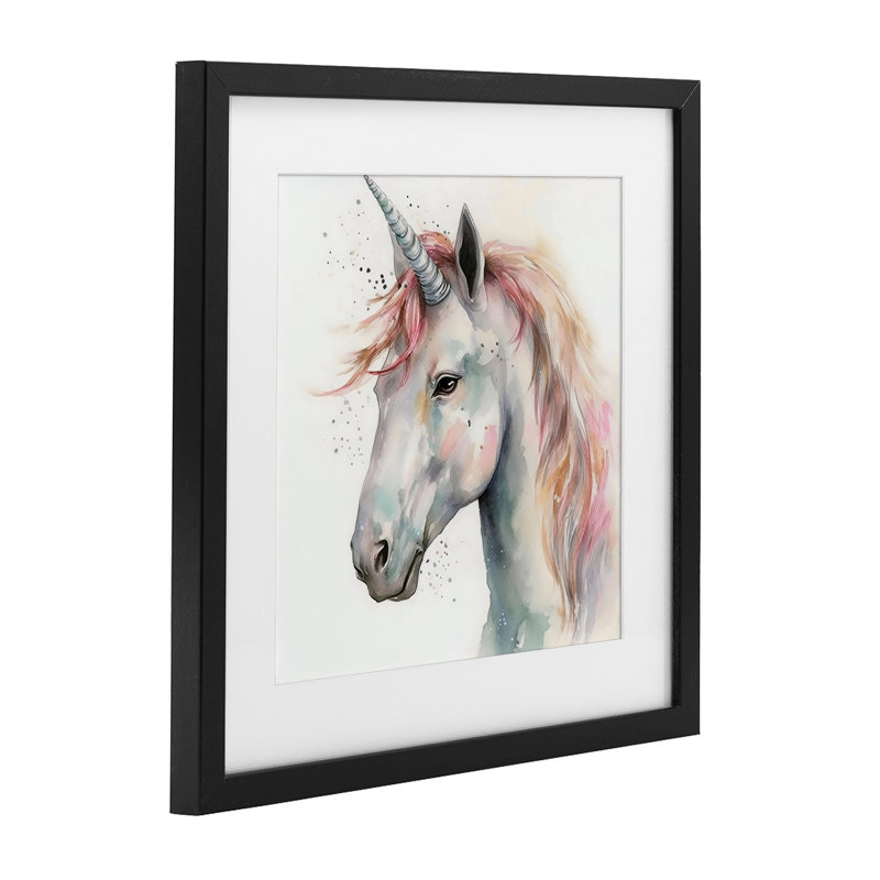 Unicorn With Pink Mane Framed Print Under Glass, design by Creative Studio, 16" H x 16" W, Midnight Black Frame