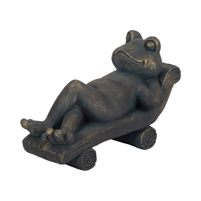 15" Relaxed Frog on Lounger Statue, Bronze Finish Polyresin