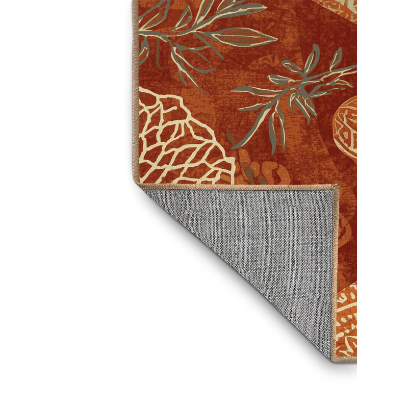 Machine Washable Olney Falafel Wrap Global Inspired Block Print Rug in Brown – LightBrown Binding, 2x5