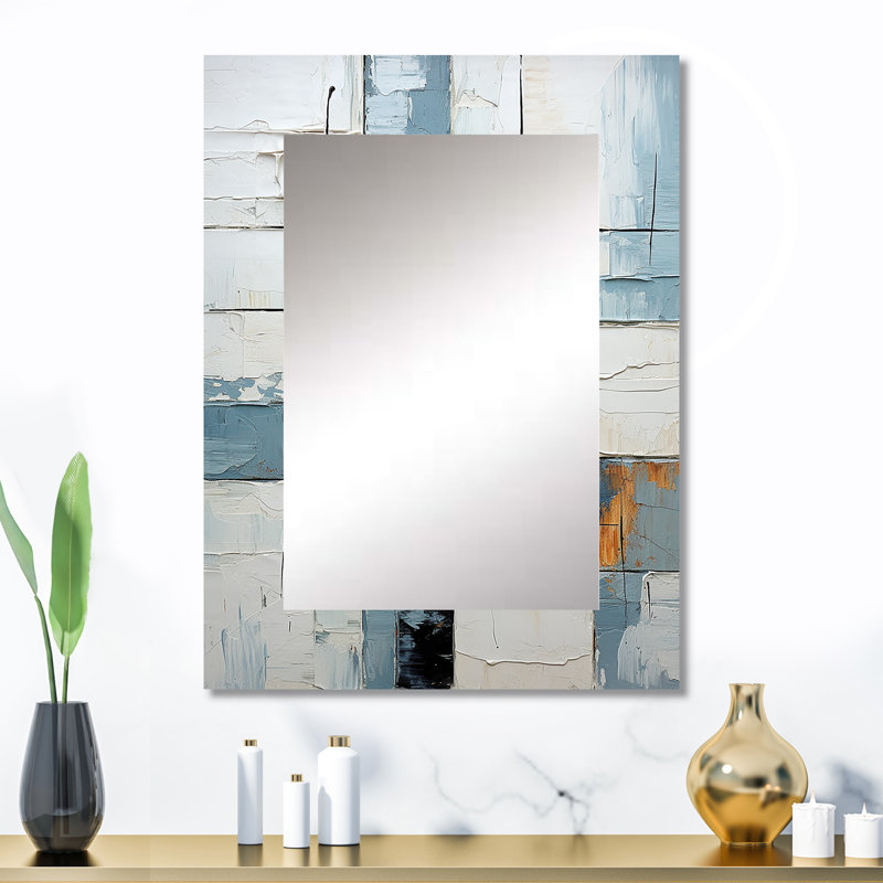 Cubism Blue And White Fight I - Abstract Shapes Mirror, Modern Decorative Wall Mirror, Printed Metal Art, 32" x 24"