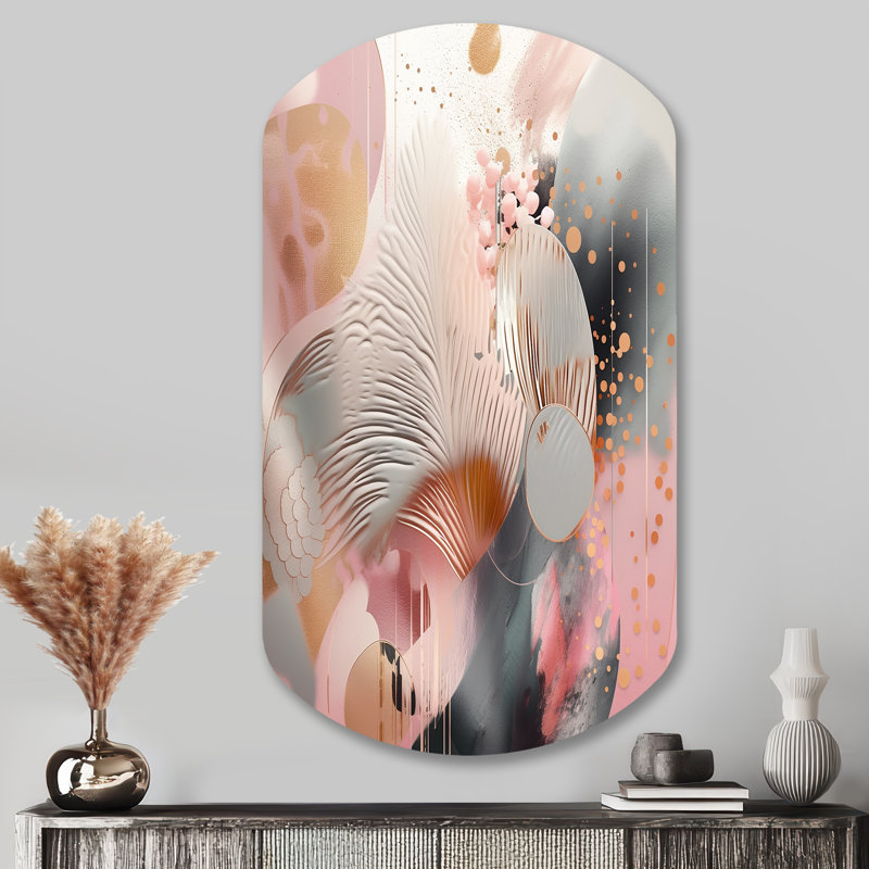 Sopha Pink Rosegold Stripes Complexity V - Transitional Shapes Cylinder Metal Print, Modern Asymmetrical Metal Wall Art