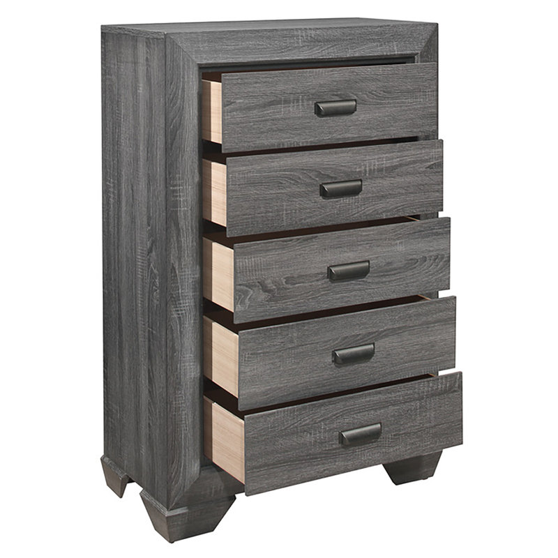 Commode 5 tiroirs Hareld, Gris
