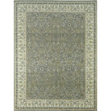 Hand Knotted Wool Area Rug in Green And Beige