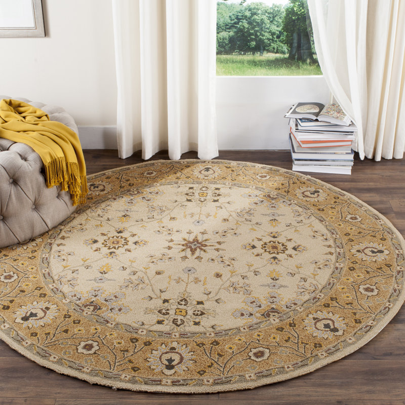 Tapis oriental ivoire / beige Amitola, Rond 6 pi