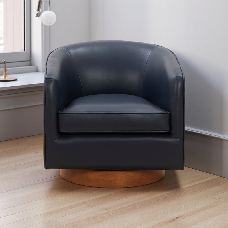 Chaise pivotante en cuir fleur, Bleu très foncé