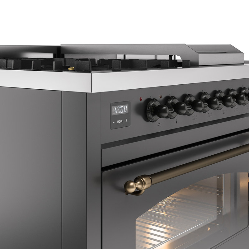 ILVE Nostalgie II 48 Dual Fuel Range, Graphite Matte/Bronze, Liquid Propane