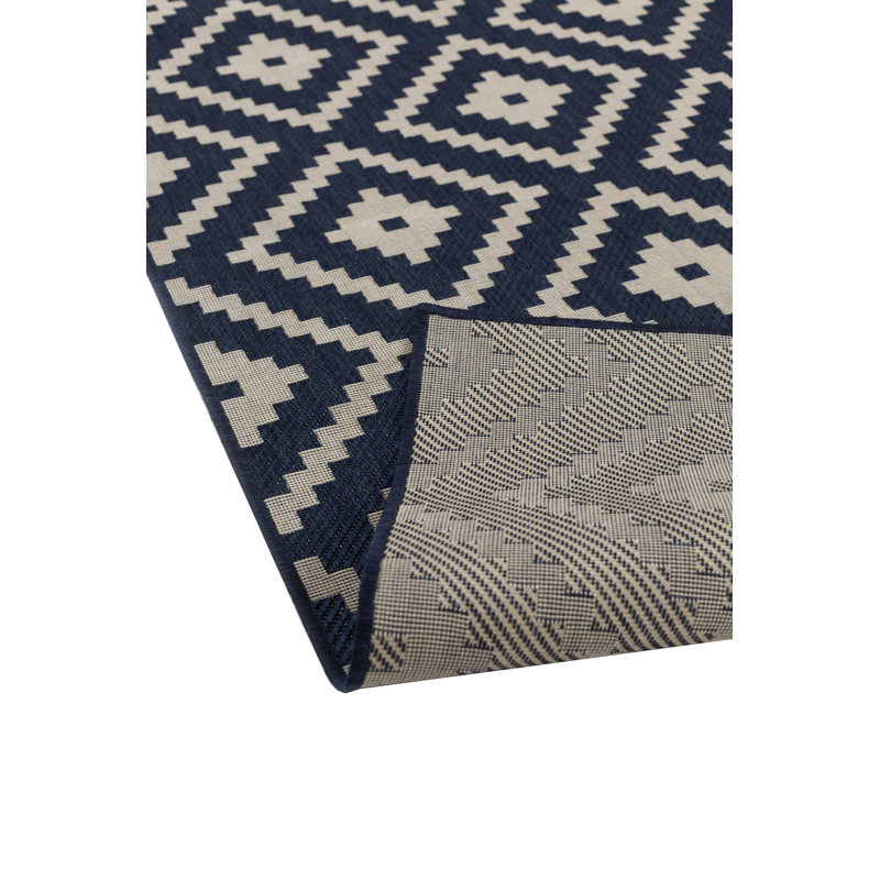 Tapis d'intérieur / extérieur bleu marine / beige Wald, Rectangle 7 pi 10 po x 10 pi