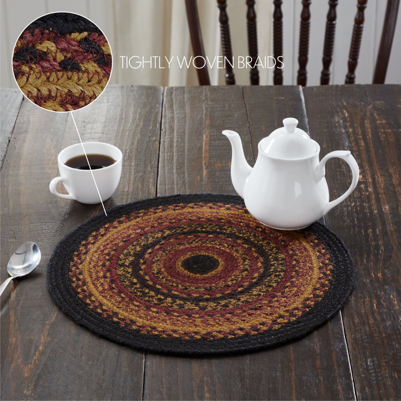 Heritage Farms Black and Burgundy Jute Round Trivet