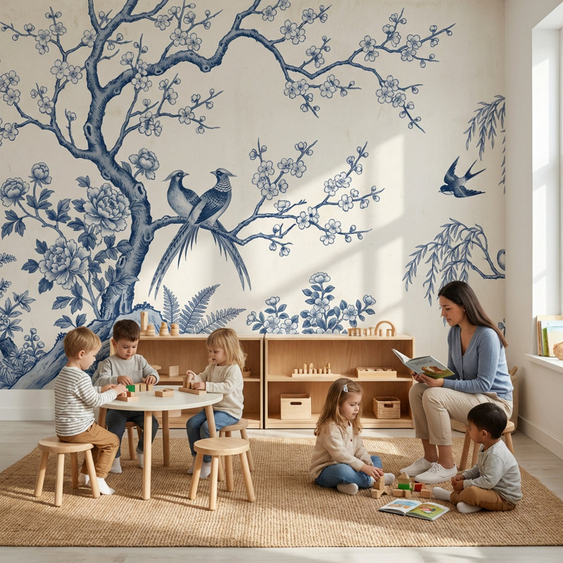 Papier peint amovible chinois et papier peint Chinoiserie, 160 po x 108 po, Non tissé