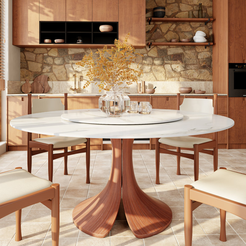 Table de salle à manger Aurora, H 29,52 po x L 59,06 po x l 59,06 po, Brun crème noisette, Blanc nuage