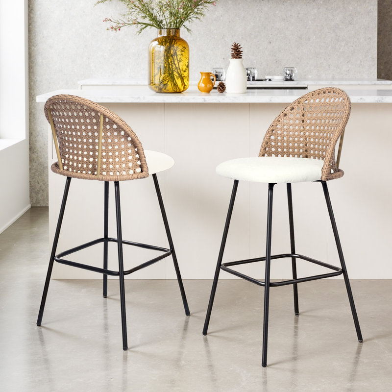 Upholstered Rattan Back Counter & Bar Stool, Beige