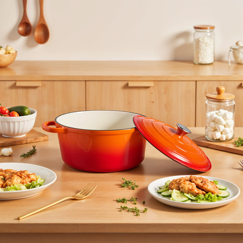 Living And Home 4L Cast Iron Stock Pot, Orange